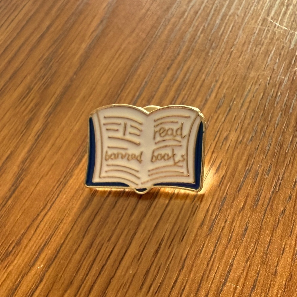 Women’s Jewelry Fashion Cute Read Banned Books Enamel Pin-White, Gold, & Blue